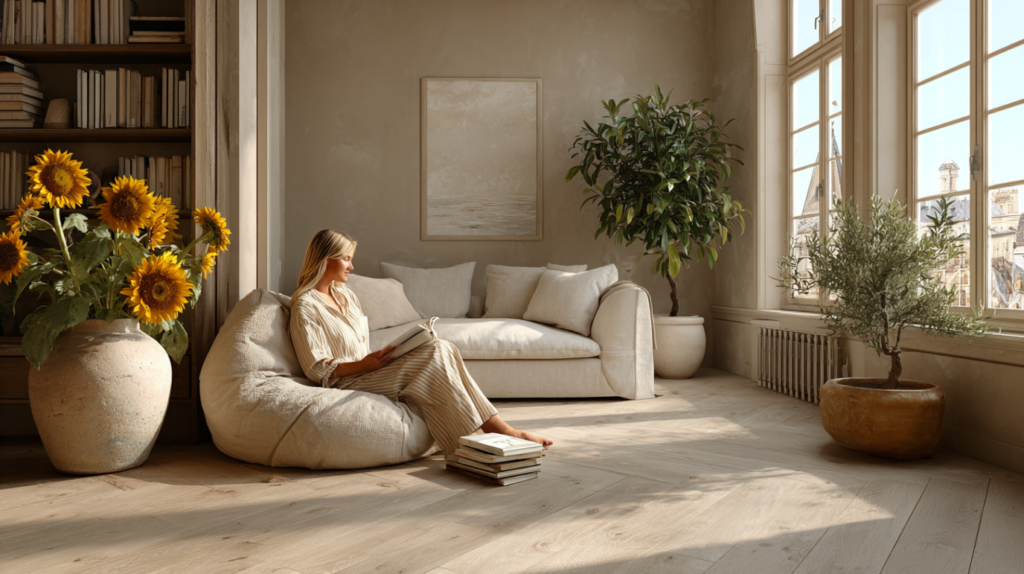 Karshhilit a woman reading in her living room sitting on the fl 97519bcf 8a0d 419c ac00 64cd528ccbbc